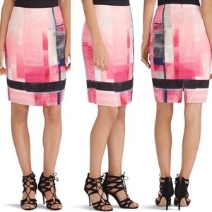 White House Black Market Pink Abstract Print Pencil Skirt